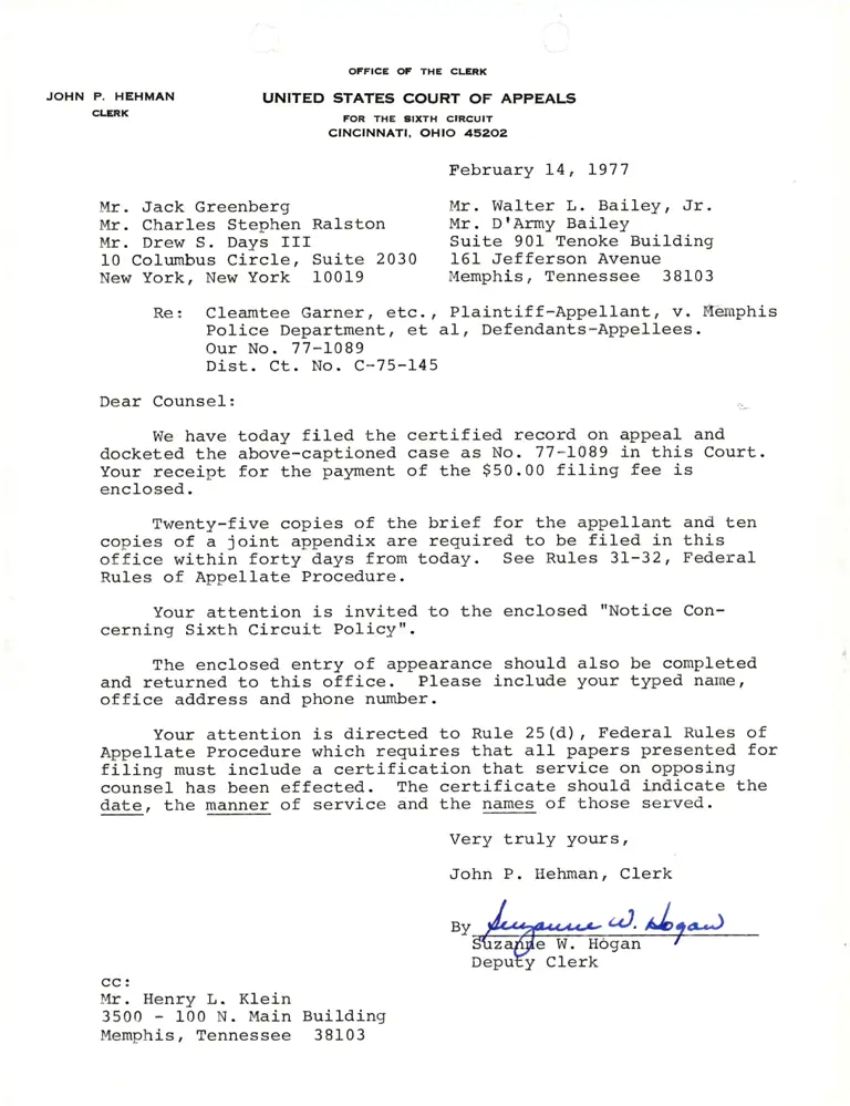 Correspondence from John P. Hehman to Jack Greenberg preview