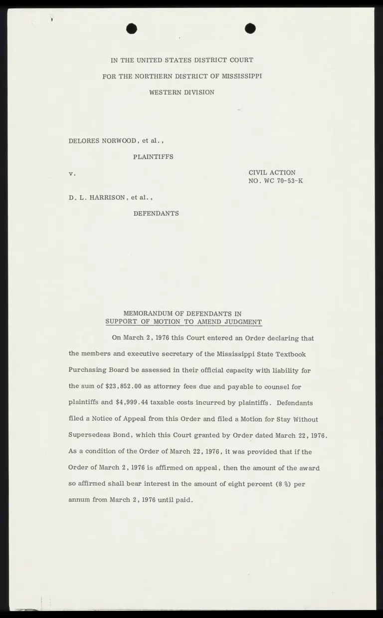 Memorandum of Defendants in Support of Motion to Amend Judgment preview