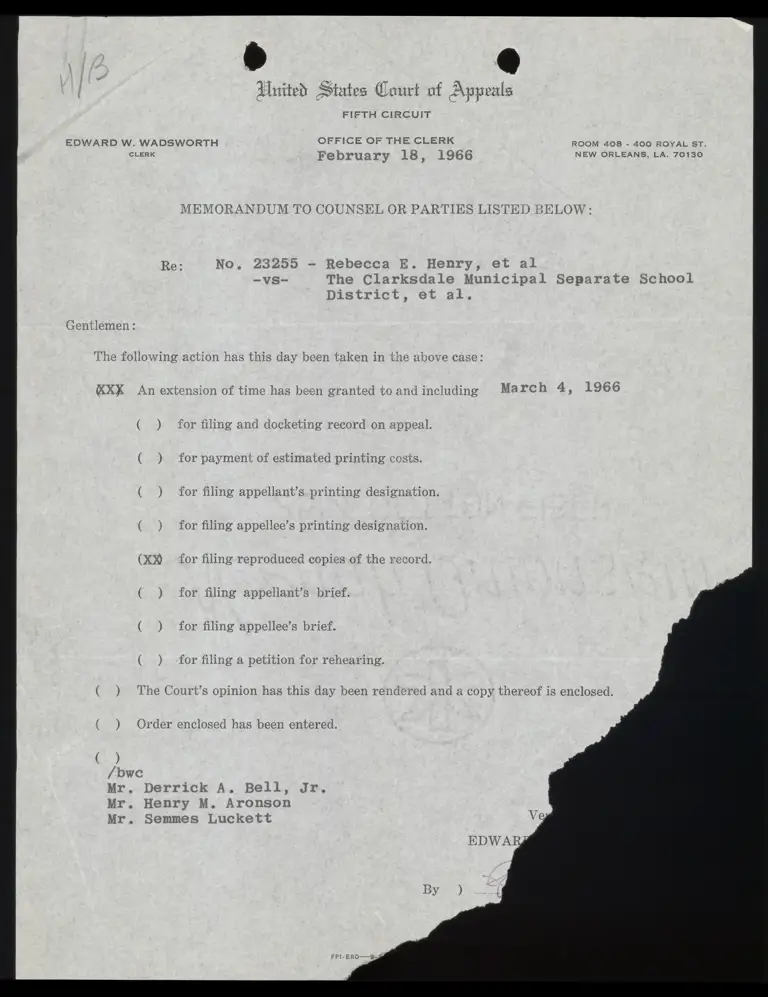 Memo from Clerk to Counsel Re: Extension Granted preview