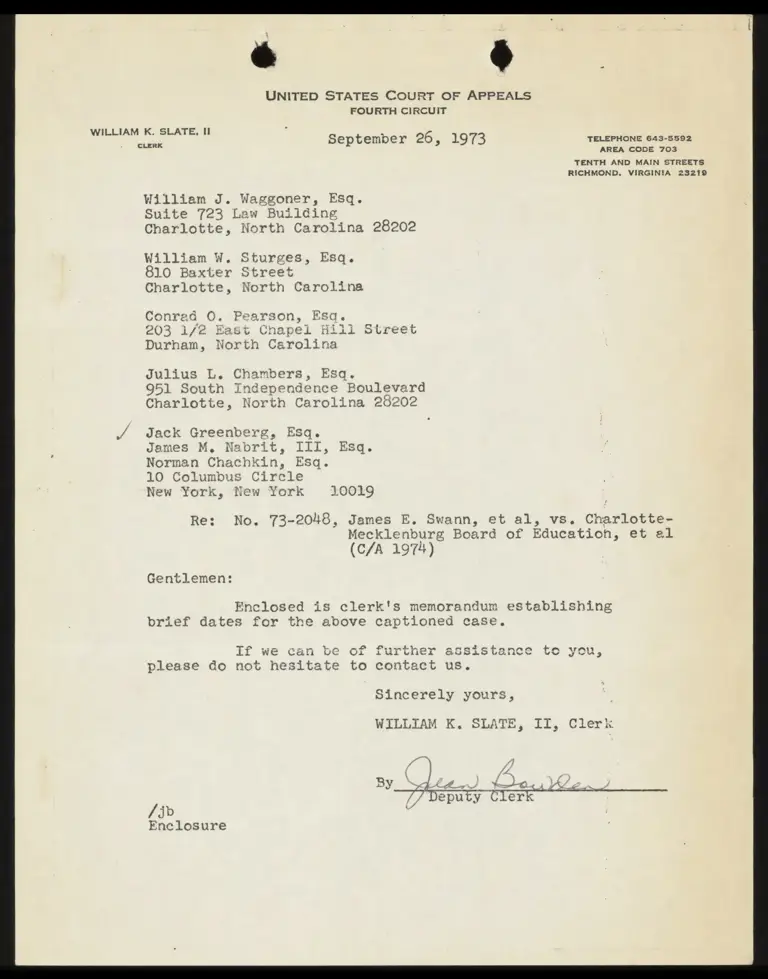 Correspondence from Clerk to Counsel Re: Memorandum for Brief Dates preview