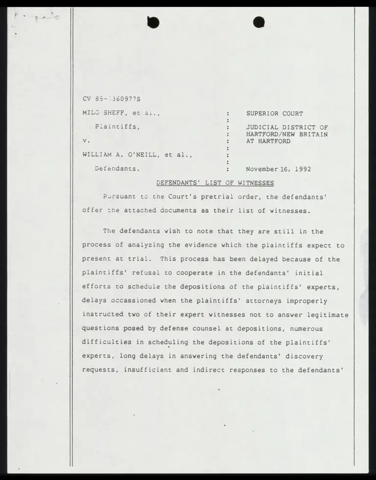 Defendants' List of Witnesses preview