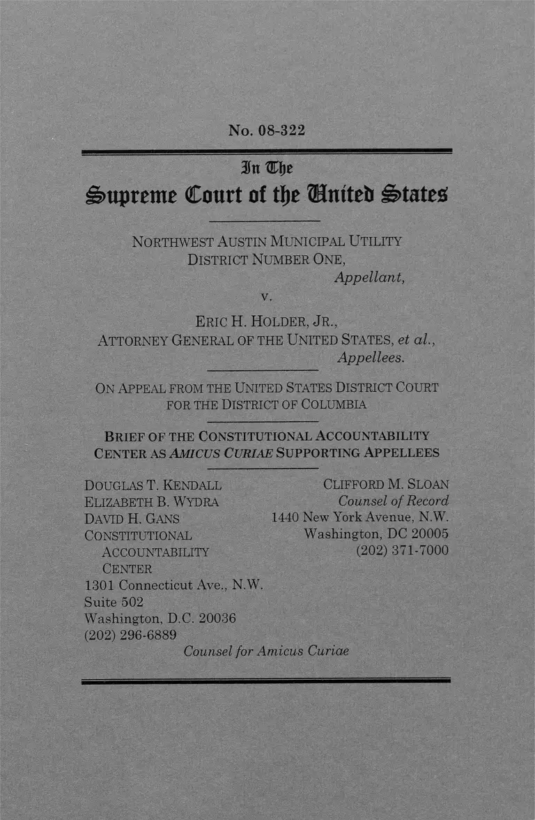 Northwest Austin Municipal Utility Distr. One v. Holder Brief Amicus Curiae Constitutional Accountability Center preview