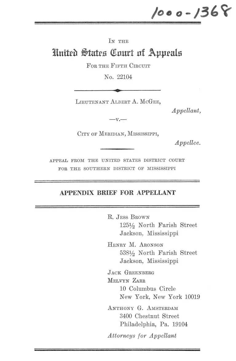 McGee v. City of Meridian, Mississippi Appendix Brief for Appellant preview