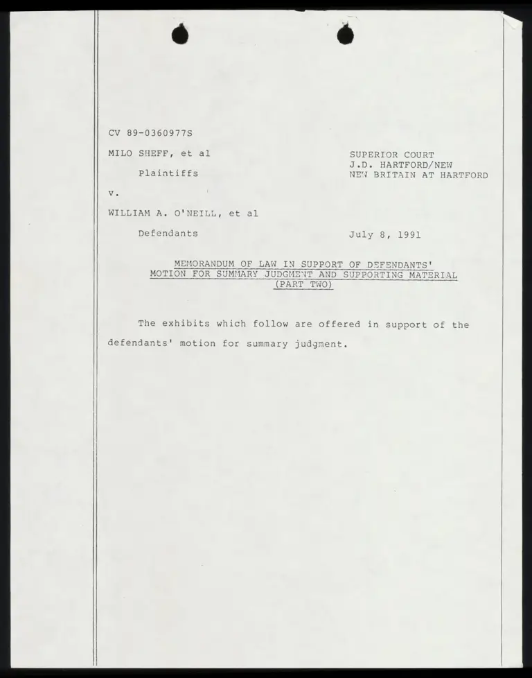 Memo of Law in Support of Defendants' Motion for Summary Judgment and Supporting Material (Part Two) with Certification preview