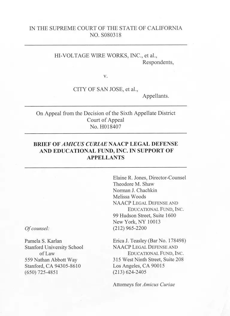 Hi-Voltage Wire Works, Inc. v. City of San Jose Brief of Amicus Curiae in Support of Appellants preview