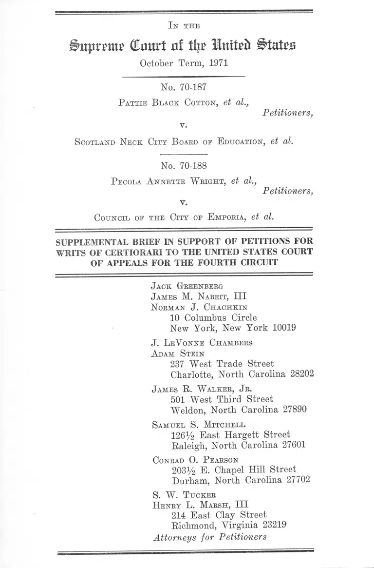 Wright v. Council of the City of Emporia Supplemental Brief in Support of Petitions for Writ of Certiorari preview