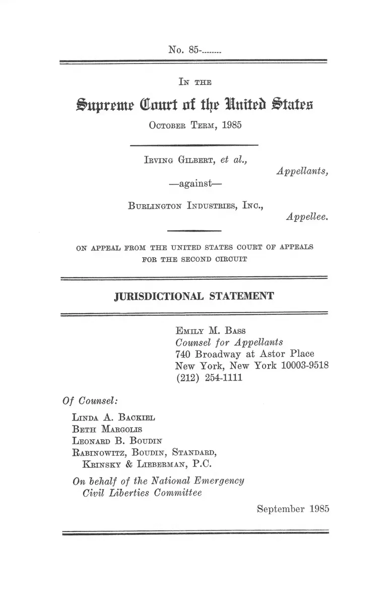 Gilbert v. Burlington Industries, Inc. Jurisdictional Statement preview