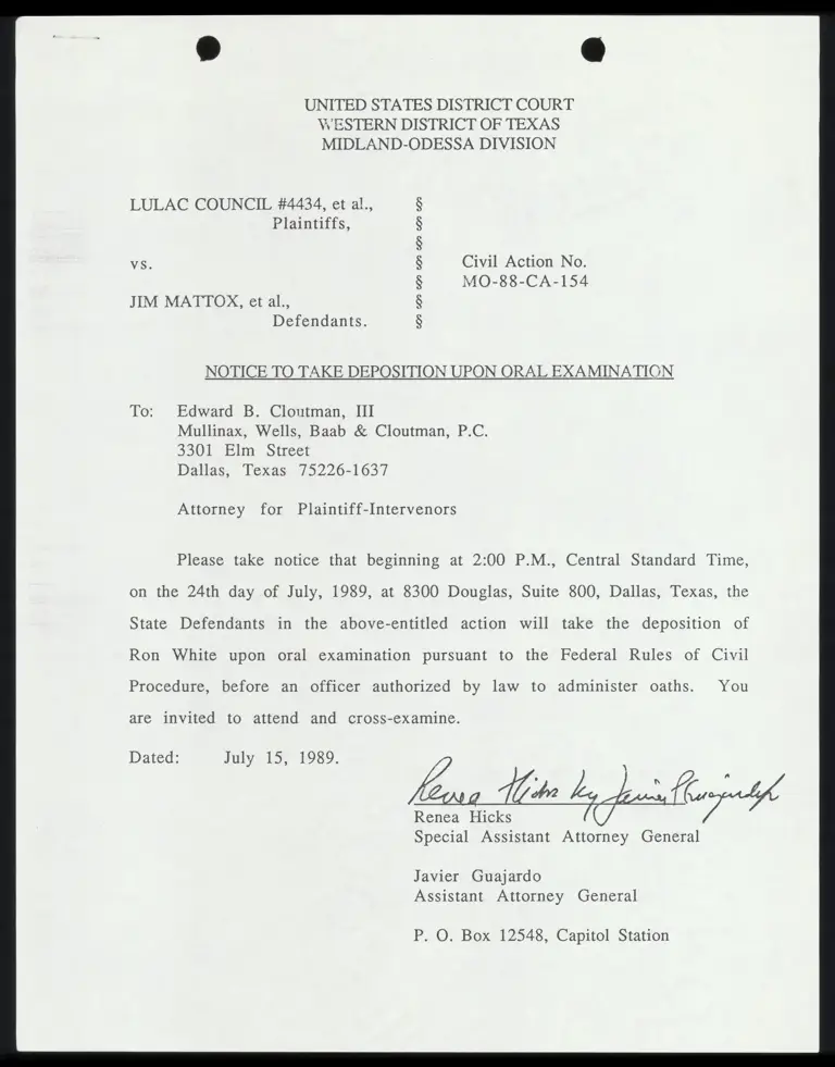 Notice to Take Deposition Upon Oral Examination to Cloutman for July 24 preview