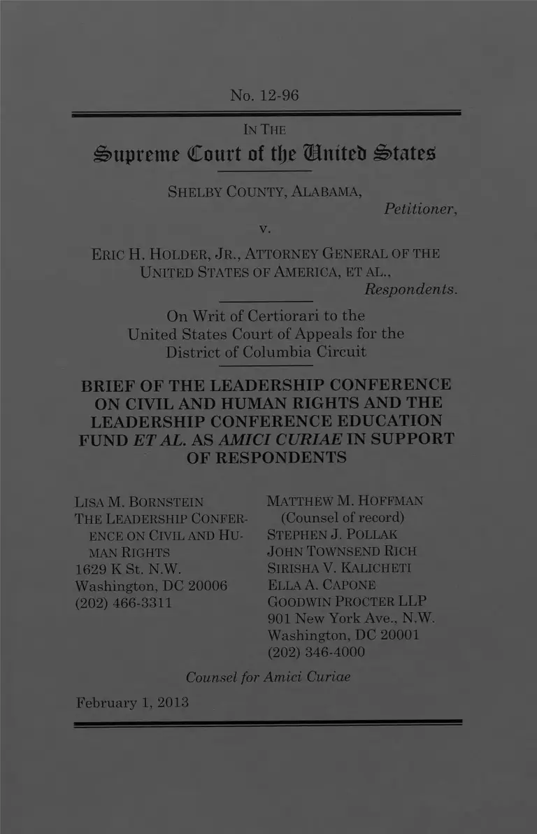 Shelby County v. Holder Brief Amici Curiae preview