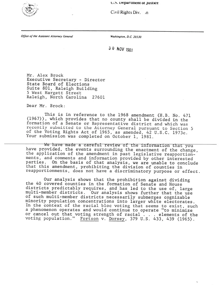 Letter to Alex Brock From William Reynolds RE: 1968 Amendment preview
