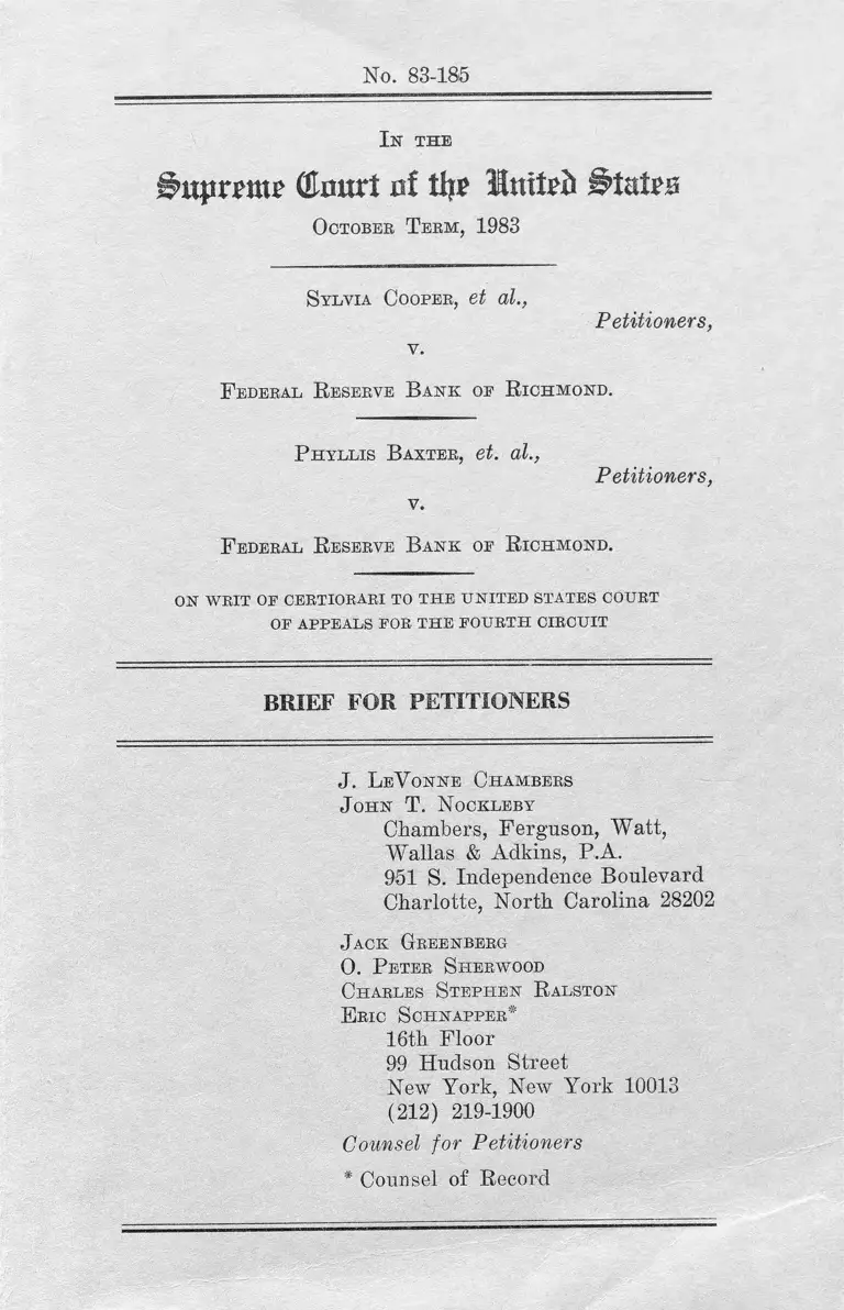 Cooper v. Federal Reserve Bank of Richmond Brief for Petitioners preview