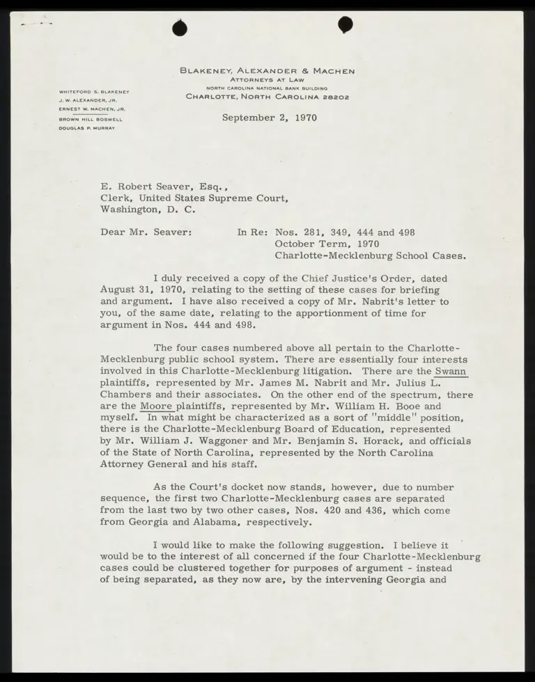 Letter from Blakeney to Court Re: Grouping Cases for Argument preview
