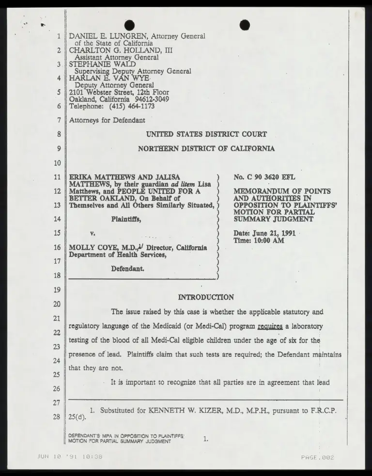 Memorandum of Points and Authorities in Opposition to Plaintiffs' Motion for Partial Summary Judgement preview