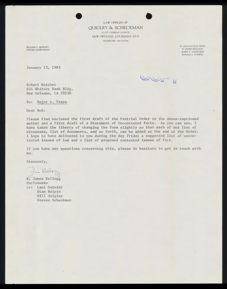 Correspondence from Kellogg to Kutcher preview
