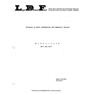 Division of Legal Information and Community Service - Highlights 1971 and 1972 preview