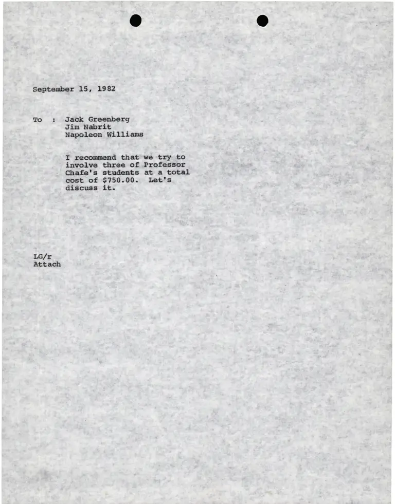 Memo from Lani Guinier to Jack Greenberg, Jim Nabrit, and Napoleon Williams preview