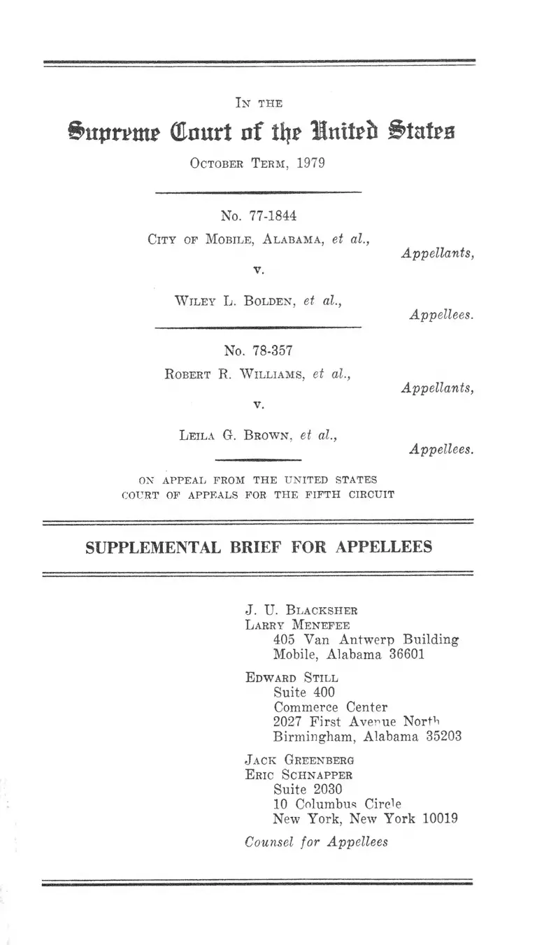 Mobile v. Bolden Supplemental Brief for Appellees preview