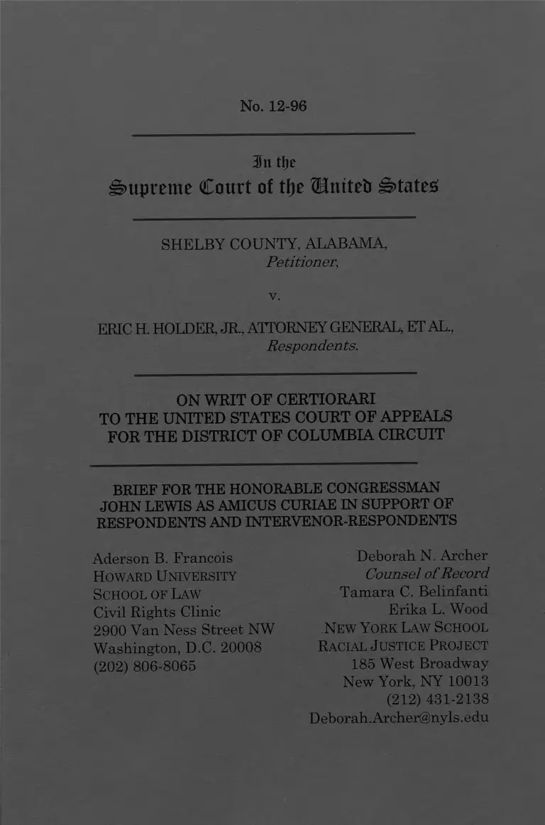 Shelby County v. Holder Writ of Certiorari preview