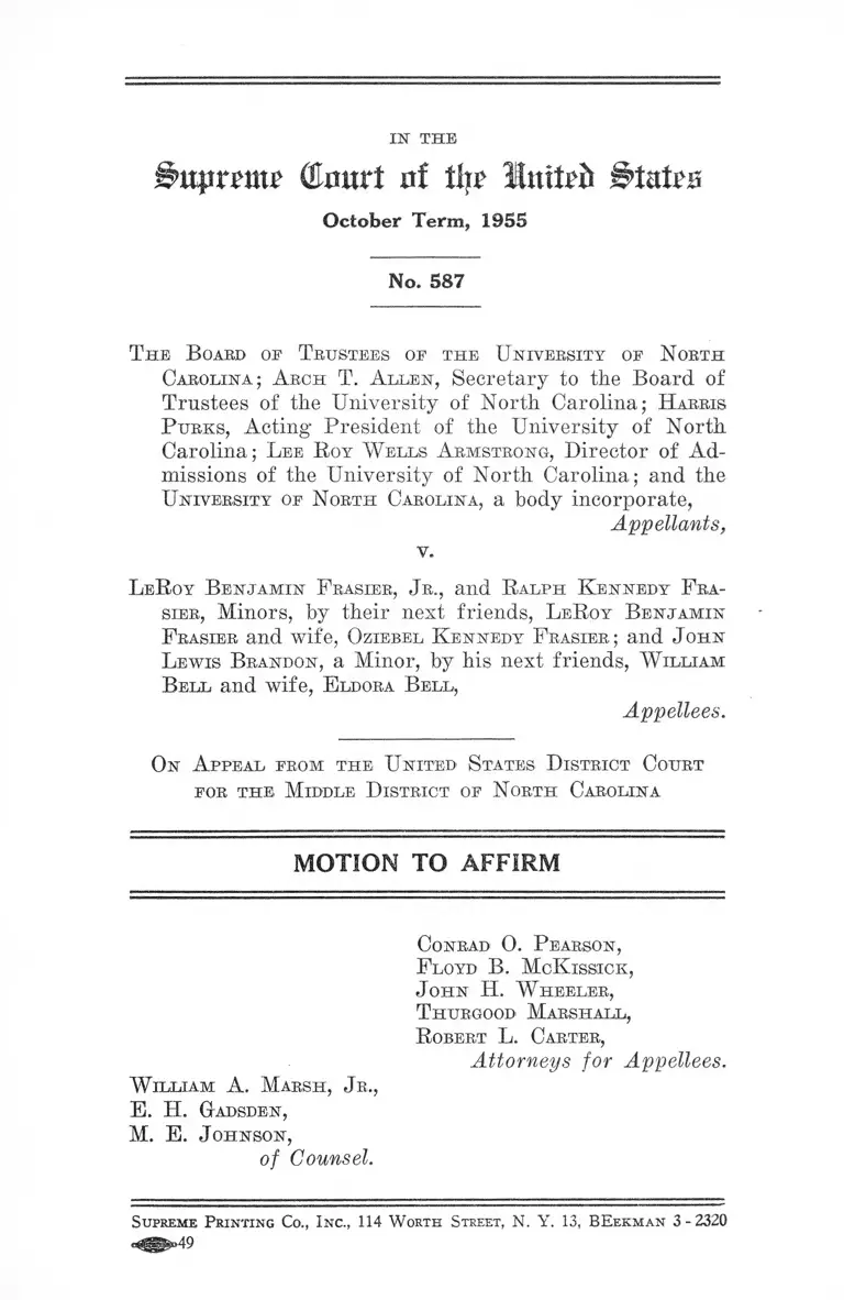 University of North Carolina Board of Trustees v. Fraiser Motion to Affirm preview