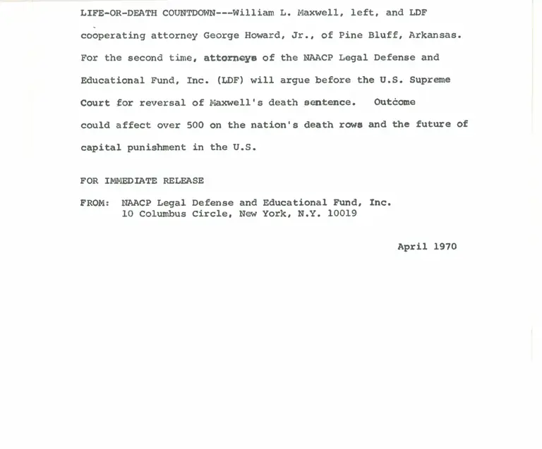Maxwell v. Bishop, April 1970 - 1 of 1 (back) preview