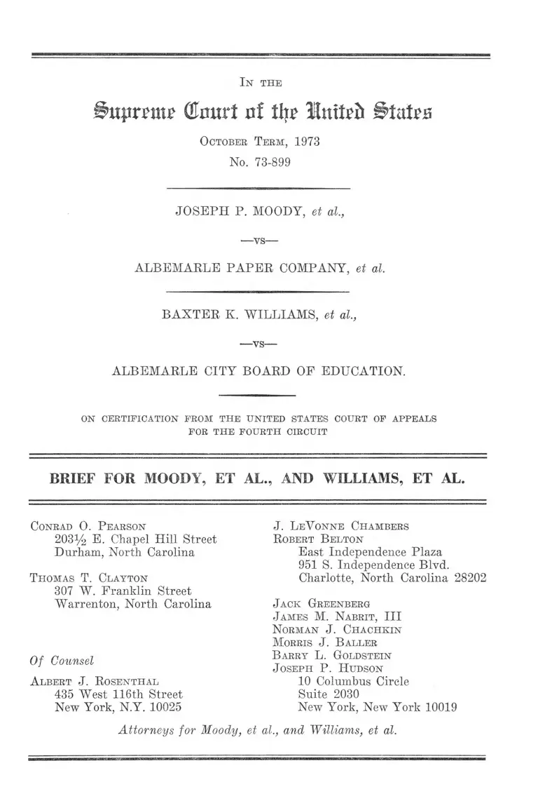 Moody v. Albemarle Paper Company Brief for Moody, et al. and Williams, et al. preview