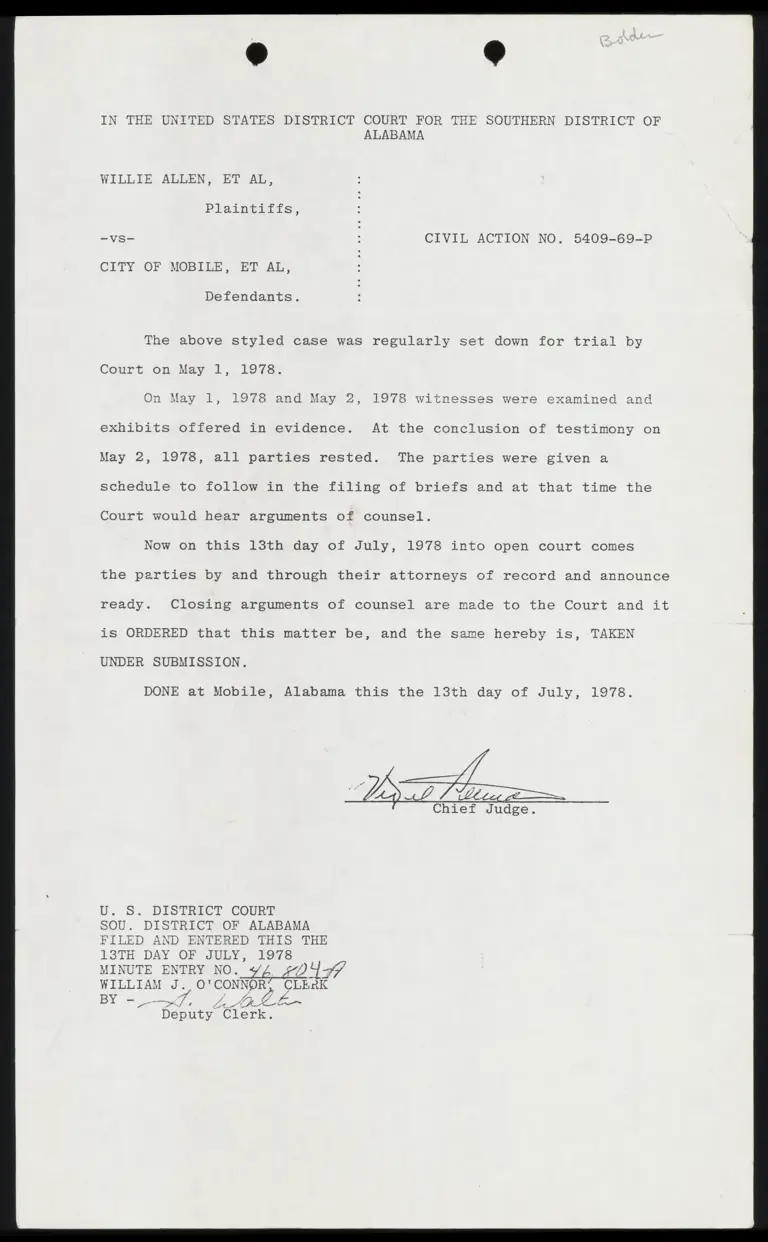 Order Re: Arguments of Counsel preview