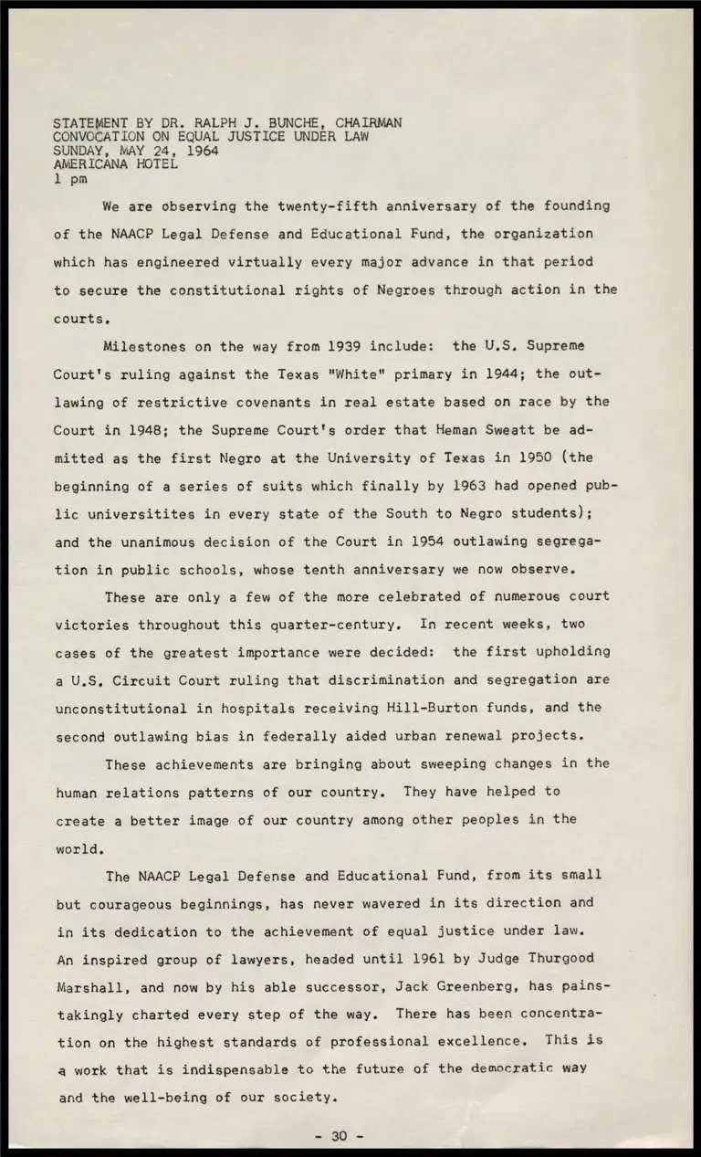Statement by Dr. Ralph J. Bunche, Chairman preview