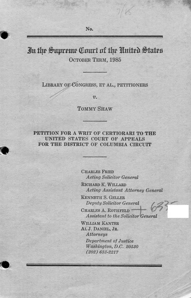 Library of Congress v. Shaw Petition for Writ of Certiorari preview