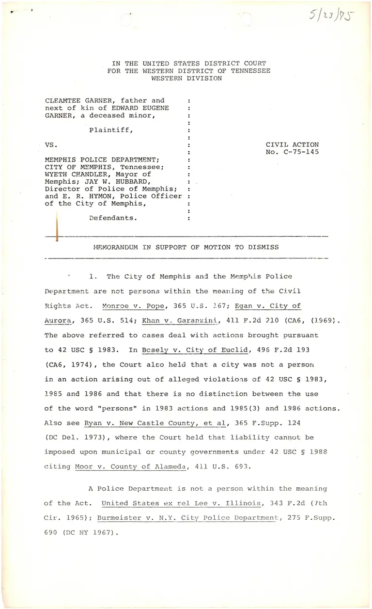 Memorandum in Support of Motion to Dismiss preview