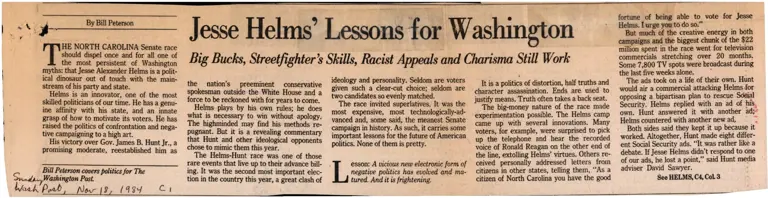 Jesse Helms' Lessons for Washington (The Washington Post) preview