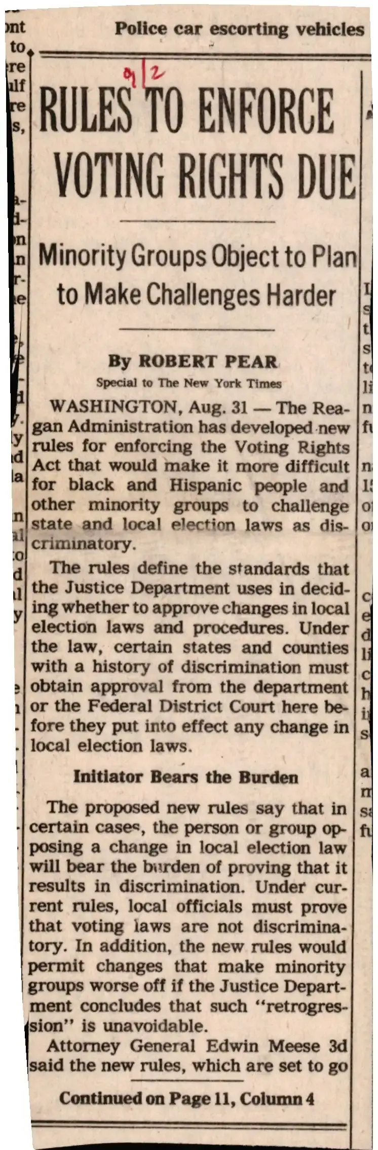 Rules to Enforce Voting Rights Due (New York Times) preview