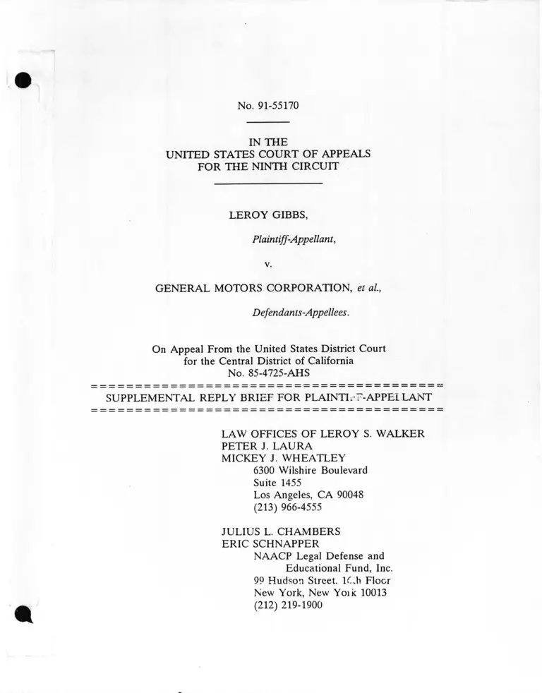 Gibbs v. General Motors Corporation Supplemental Reply Brief for Plaintiff-Appellant and Assorted Briefs preview