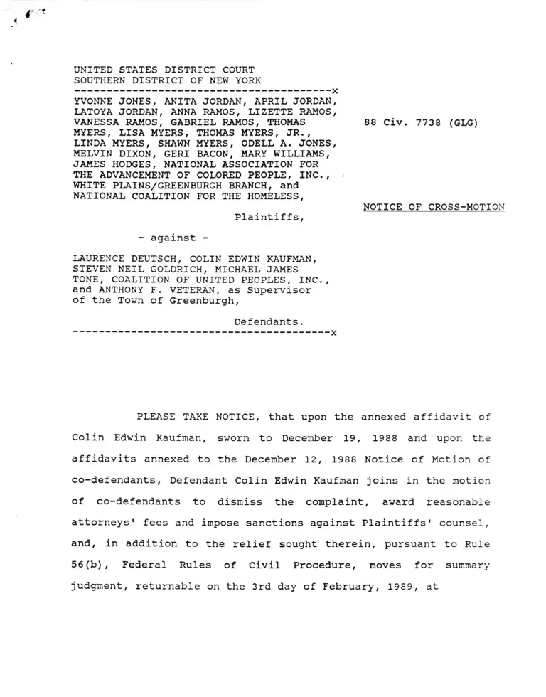 Jones v. Deutsch Notice of Cross-Motion preview