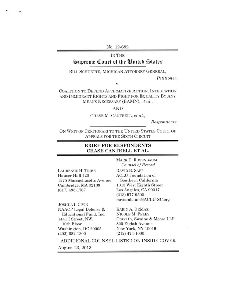 Schuette v. Coalition to Defend Affirmative Action Brief for Respondents preview