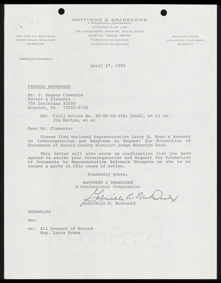 Representative Evan's Answers to Interrogatories and Response to Request for Production of Documents of Judge Wood preview