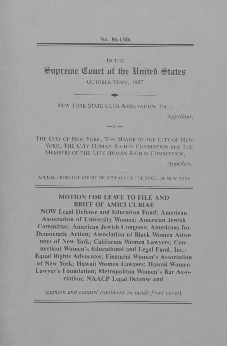 New York State Club Association, Inc. v. City of New York Motion for Leave to File and Brief of Amici Curiae preview