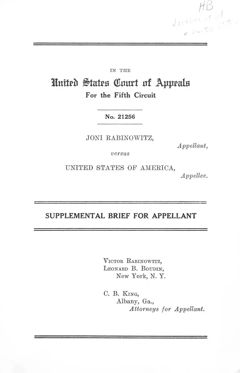 Rabinowitz v. United States Supplemental Brief for Appellant preview