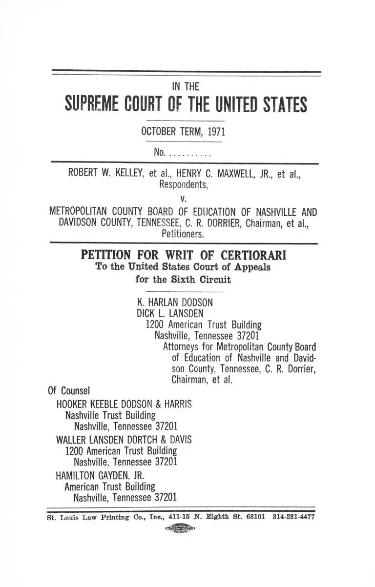 Kelley v. Metropolitan County Board of Education of Nashville and Davidson County, TN Petition for Writ of Certiorari preview