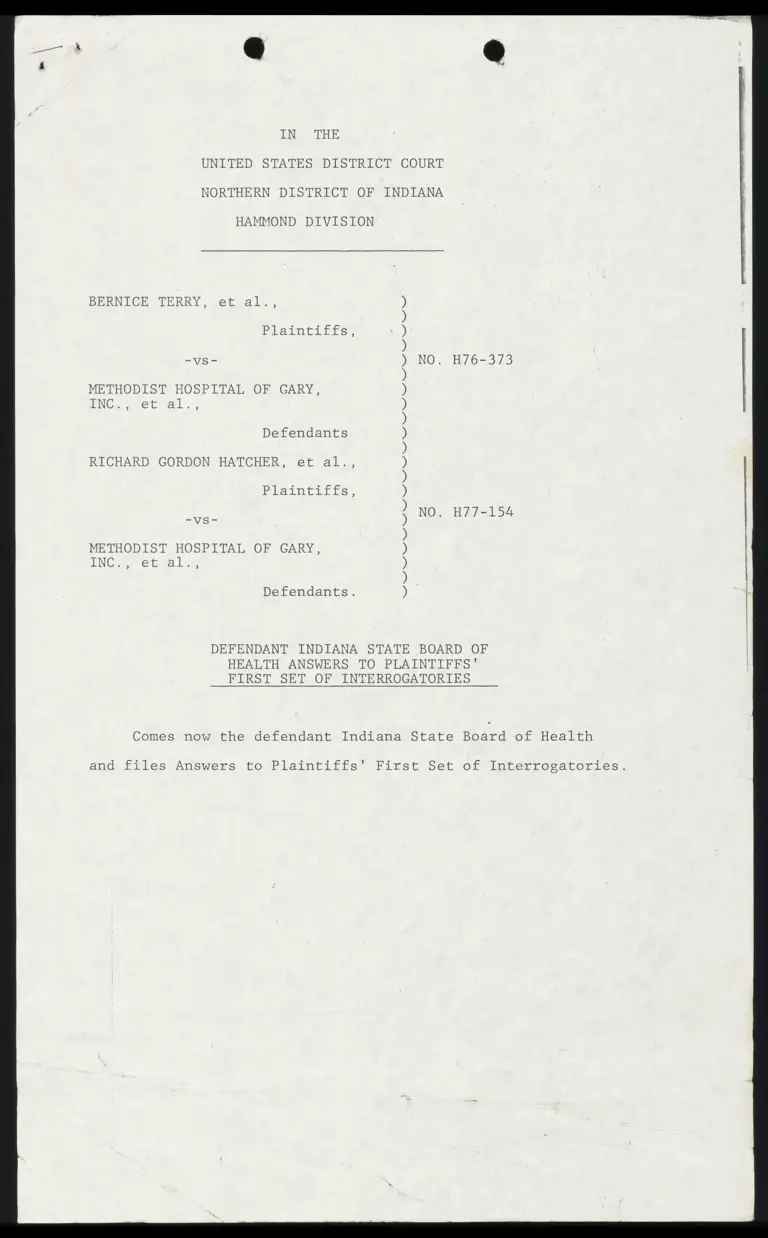 Defendant Indiana State Board of Health Answer to Plaintiffs' First Set of Interrogatories preview