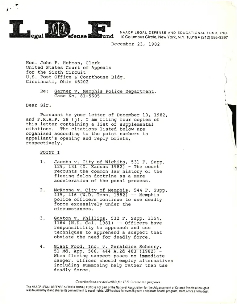 Correspondence from Winter to Clerk Re: F.R.A.P. 28 (j) Supplemental Citations preview