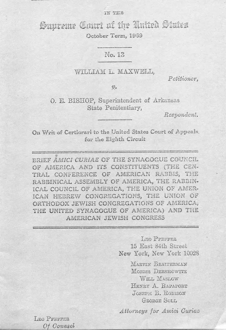 Maxwell v. Bishop Brief Amici Curiae of the Synagogue Council of America and its Constituents preview