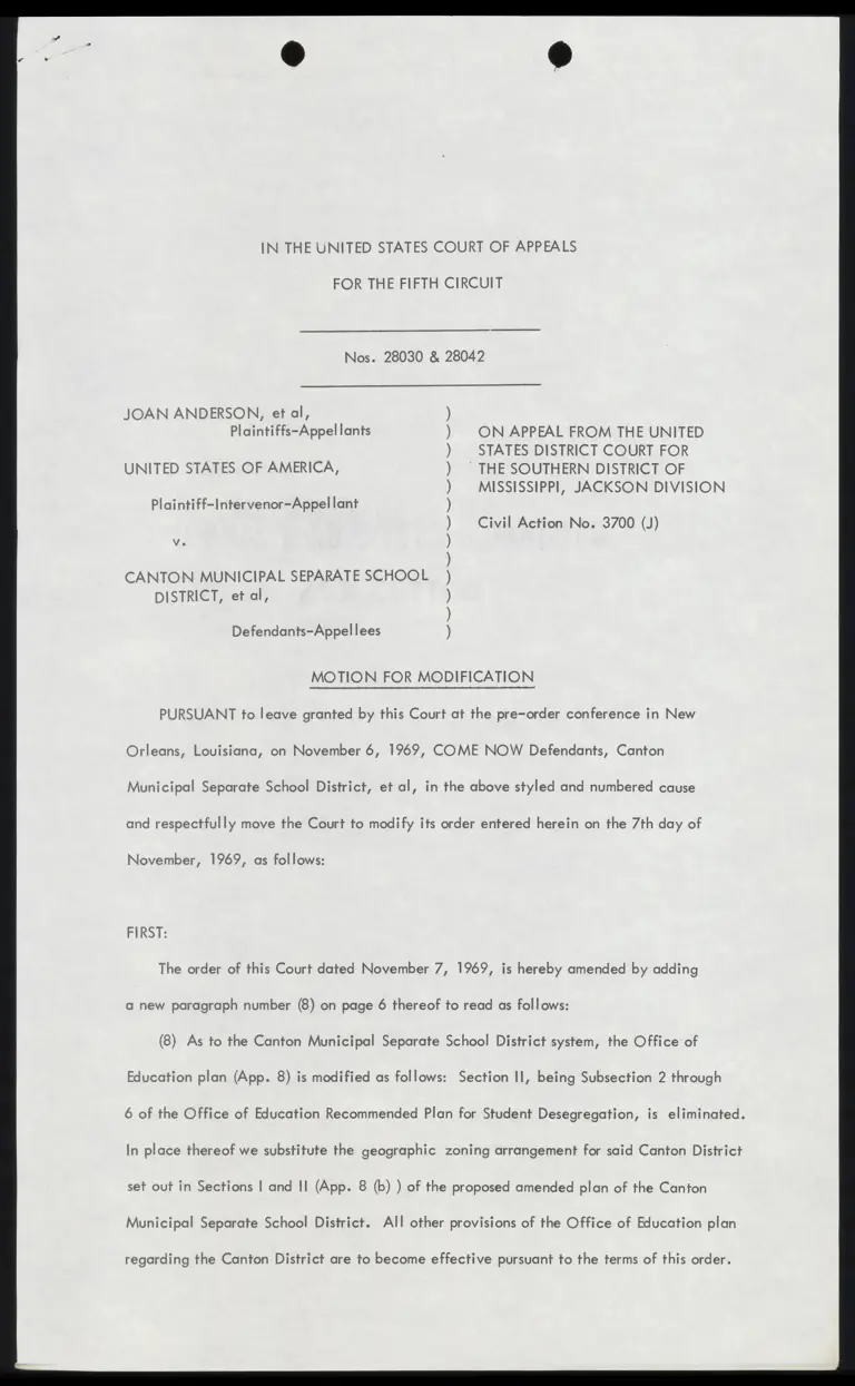 Motion for Modification; Affidavit preview