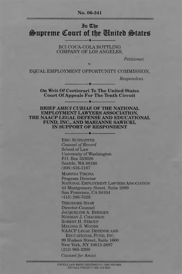 BCI Coca-Cola Bottling Company of Los Angeles v. Equal Employment Opportunity Commission Brief Amici Curiae of the National Employment Lawyers Association, the NAACP Legal Defense and Educational Fund, and Marianne Sawicki in Support of Respondent preview