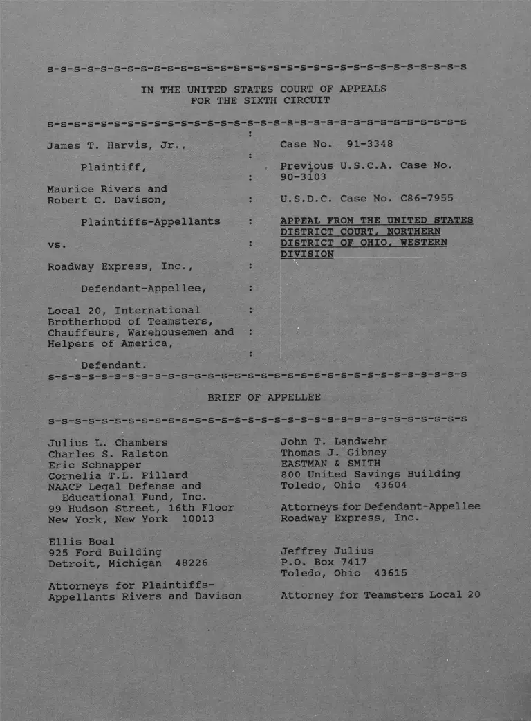 Harvis v. Roadway Express, Inc. Brief for Appellee preview