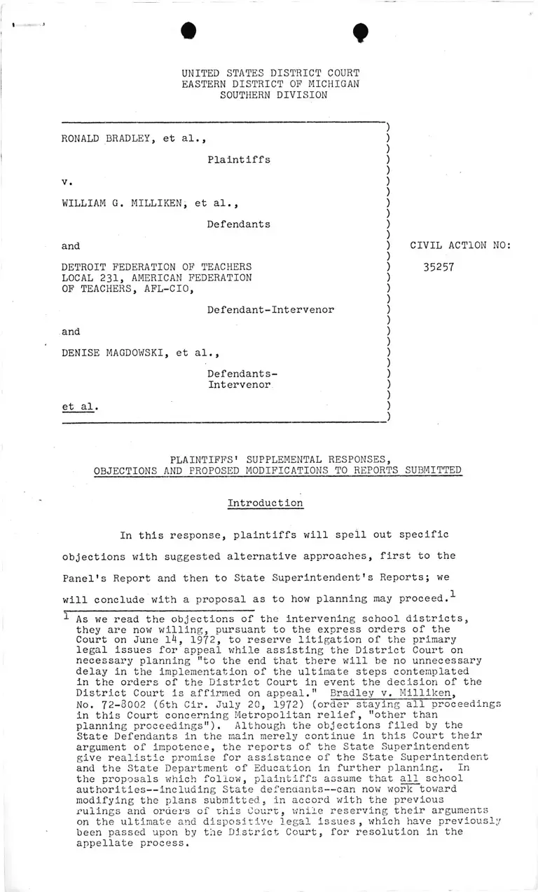 Plaintiff's Responses, Objections and Modifications to Reports Submitted preview