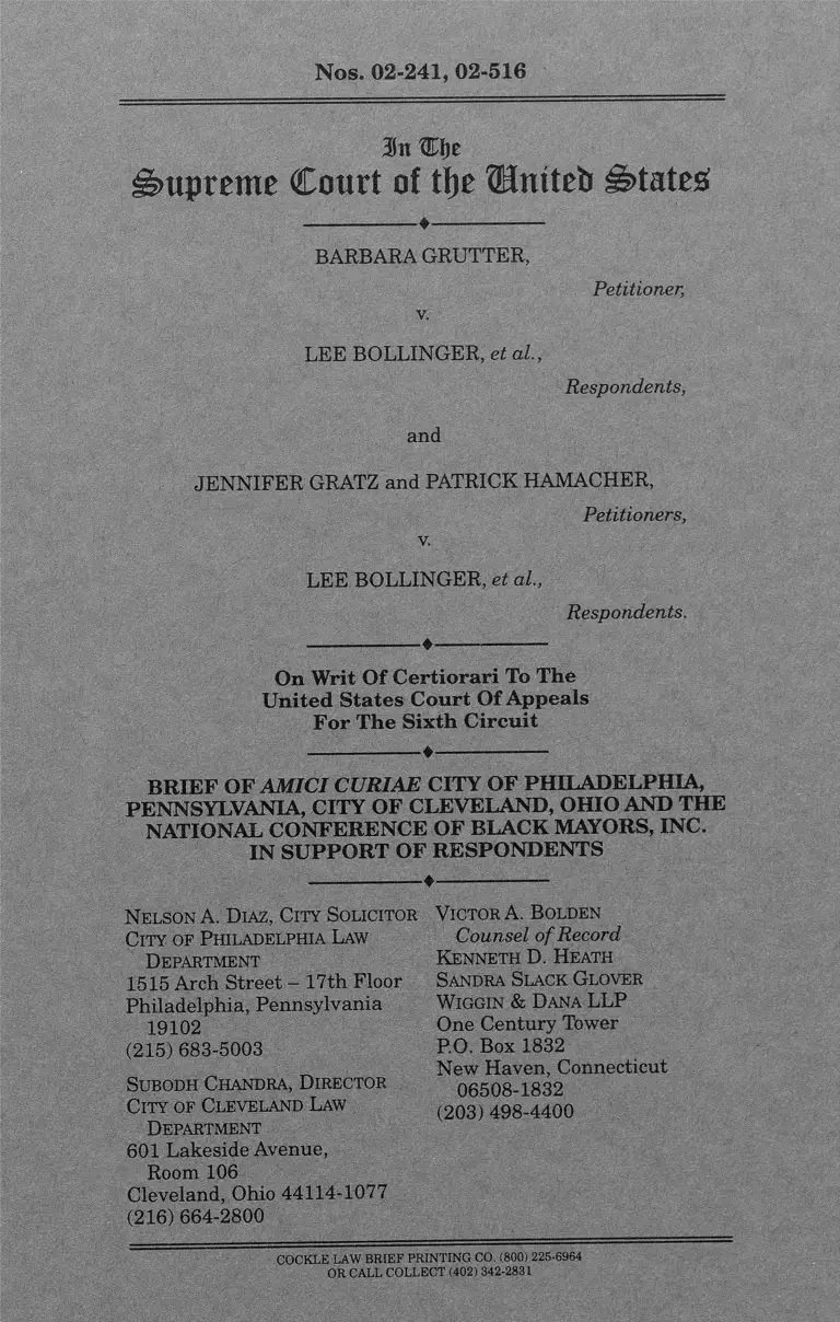 Grutter v. Bollinger Brief of Amici Curiae preview