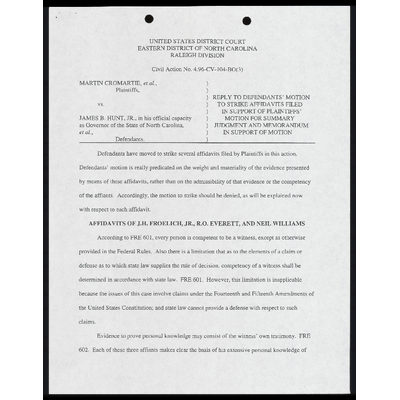 Reply to Defendants' Motion to Strike Affidavits Filed in Support of Plaintiffs' Motion for Summary Judgment and Memo in Support of Motion with Certificate of Service preview
