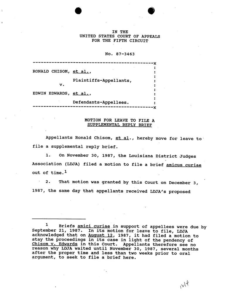 Motion for Leave to File a Supplemental Reply Brief; Supplemental Reply Brief for Plaintiffs-Appellants Ronald Chisom, et al. preview