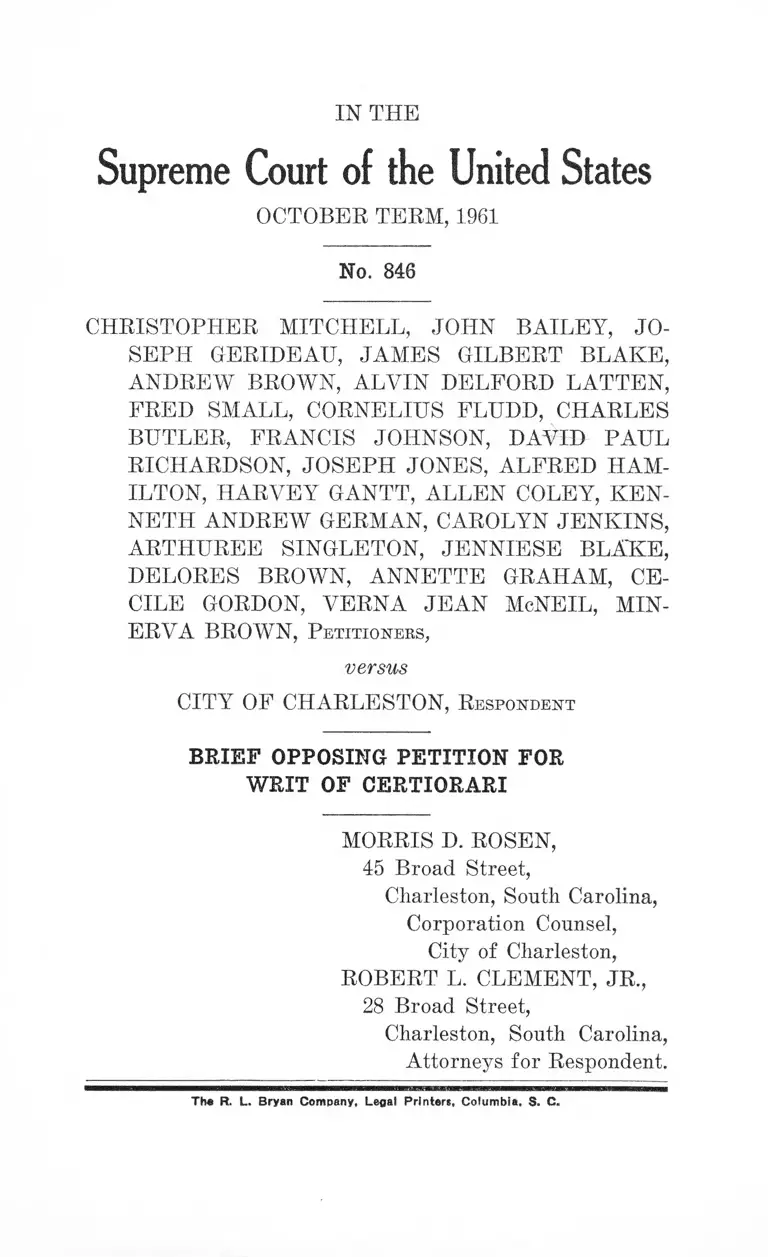 Mitchell v. City of Charleston Brief Opposing Petition for Writ of Certiorari preview