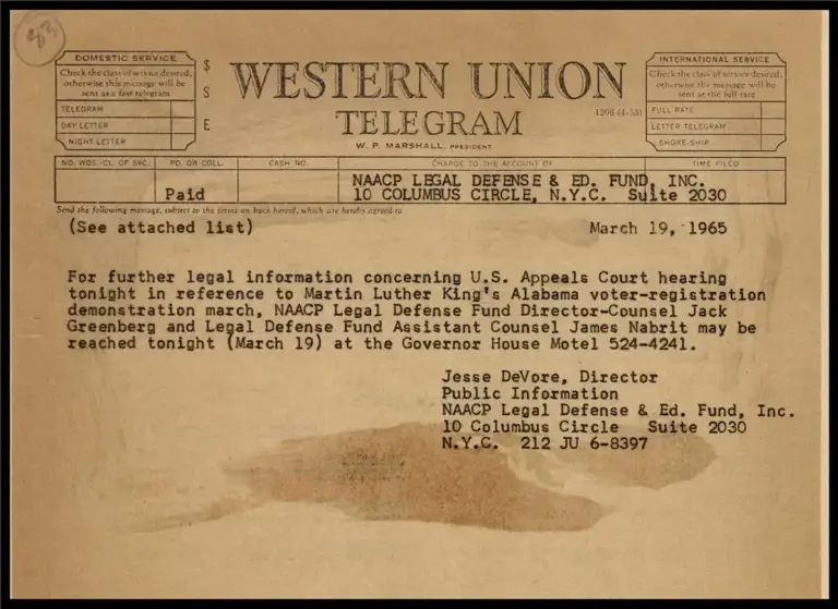 U.S. Ct. of Appeals Hearing on MLK's Ala. Voter Registration Demonstration March (Telegram) preview